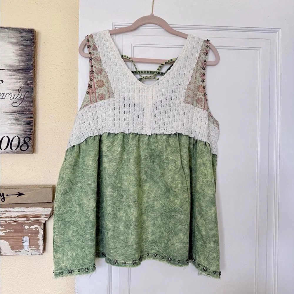 POL Green Boho Crochet-Trim Tank Top - Picture 8 of 8